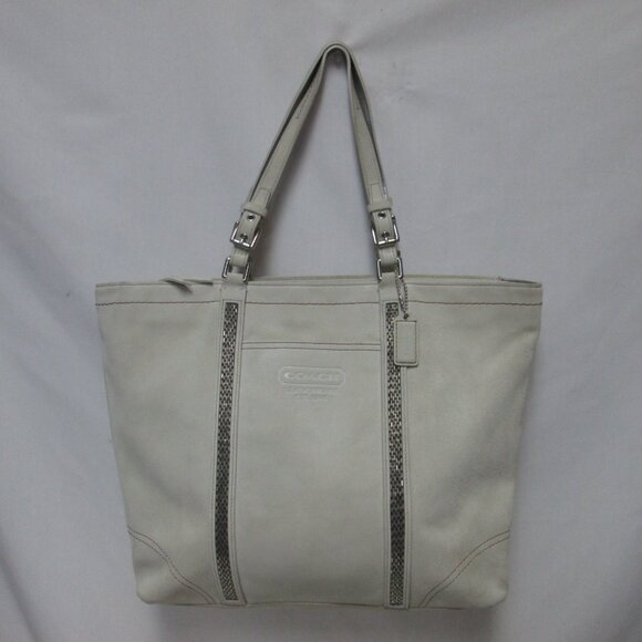 COACH Vintage large suede shoulder tote bag purse 8B32 cream zip top front pkt - Picture 1 of 15